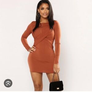 Long sleeve rust colored mini dress